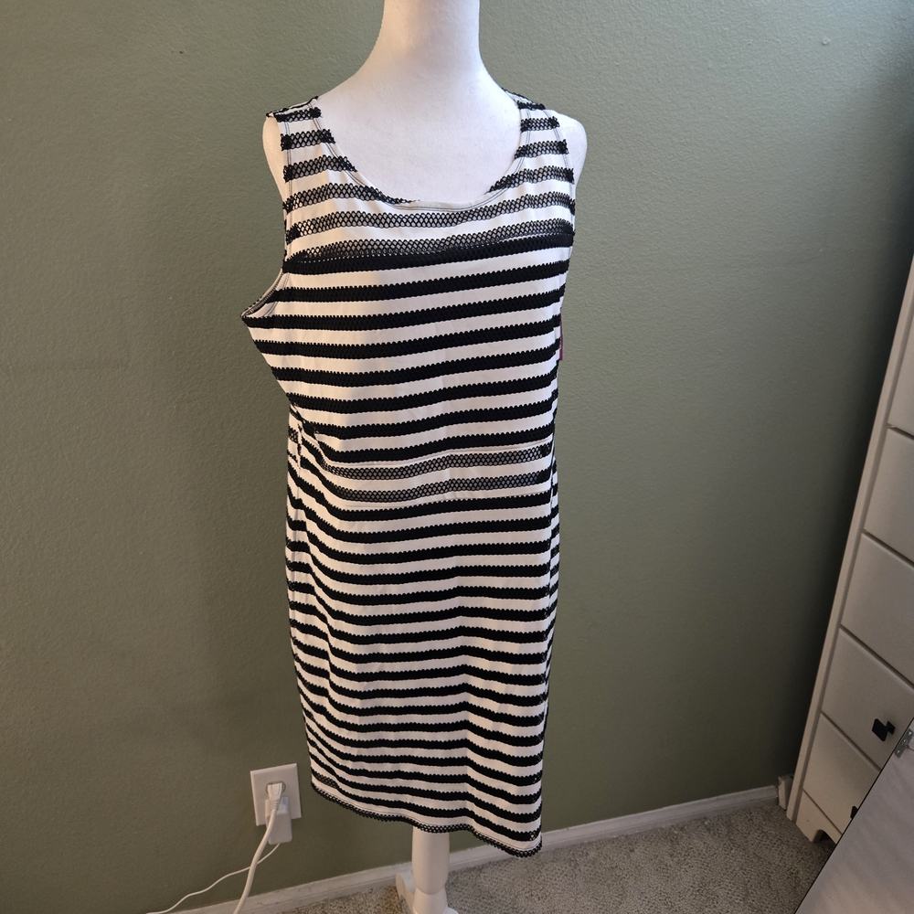 Xhilaration Women's Black and White Striped Midi Dress